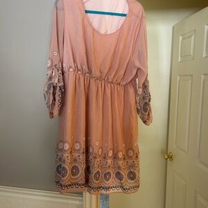 Maternity dress- Bohemian Pink Dress with Floral Accents